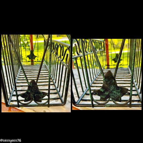 ▪️VTG▪️Large Green & Black Scroll Leaf Wrought Iron Freestanding Hanging Shelf - Picture 6 of 7